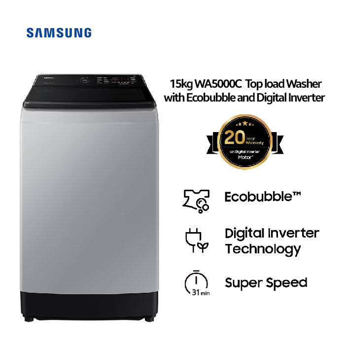 Samsung Mesin Cuci Top Loading Ecobubble 15 KG - WA5000C | WA15CG5745BYSE